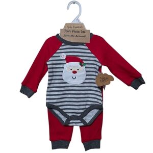 Baby Essentials Red and Gray Matching 4 Piece Set Santa Hat Socks Onsie Pants